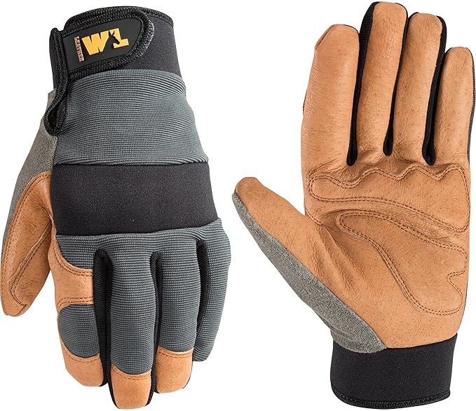 Wells Lamont Men's Heavy Duty Leather Palm Hybrid Spandex Work Gloves, X-Large (3236XL), Gray