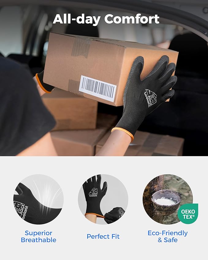 toolant Crinkle Latex Work Gloves Bulk, Rubber Coated Safety Work Gloves for Men and Women, 60 Pairs for Construction, Gardening, Warehouse (Gray, Medium)