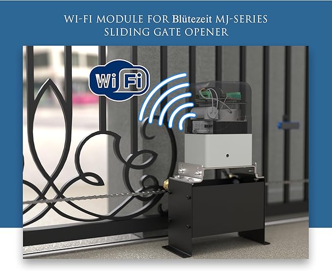 Blütezeit WiFi Module for MJ Sliding Gate Openers (MJ300/MJ400) with Push Button, Smart App Control, Alexa/Google/Siri Compatible, 2.4GHz Single-Button Cycle