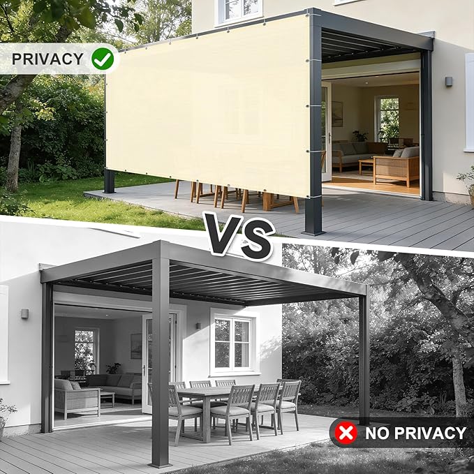 Cool Area Sun Shade Cloth with Grommets 12×24 FT Shade Panel Shade Tarp Screen Fabic for Outdoor Patio Pergola Cover Deck Garden, Butter Cream (Customized)
