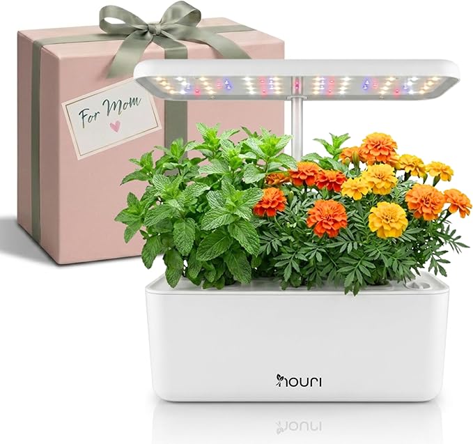 Nouri Hydroponics Growing System, 7 pod Smart Indoor Herb Garden Kit with LED Grow Lights, Hydroponic Herb Garden Indoor for Plant Lovers, Gardeners, Kitchen, Basil Seeds Included