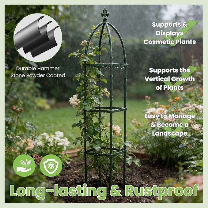 Lancisism 100% Metal Trellis for Climbing Plants Outdoor - Garden Metal Obelisk Trellis Vertical Plant Support for Climbing Vines & Flowers - Sturdy Steel Arch Trellis for Potted Plants Indoor Black