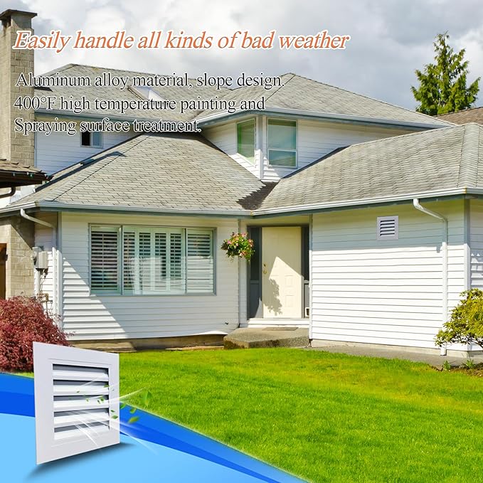 Gable Vent with Screen - 10" X 10" Aluminum Attic Vent Square Louvered Vent Cover - White Wall Vent Systems for Home Ceiling Shed Bathroom Garage