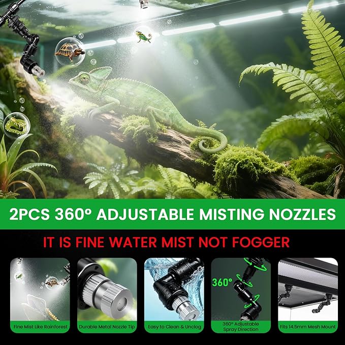 Reptile Mister Automatic Misting System, Reptile Humidifiers with Smart Timing Controller, Terrariums Humidifier with 360°Adjustable Misting Nozzles, Rainforest Ecosystem Sprayer…