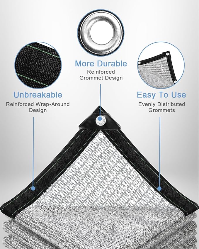 vensovo 50% Aluminum Shade Cloth - Reflective Aluminium Shade Netting Sun Shade Cover with Grommets for Cars, Dogs, Outdoor, RV, Patio (6x20FT)