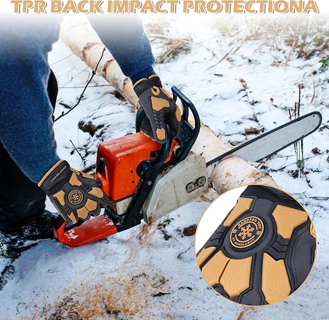 HANDLANDY HLDD Heavy Duty Work Gloves, TPR Protector Impact Gloves, Men Anti Vibration Mechanic Work Glove TouchScreen