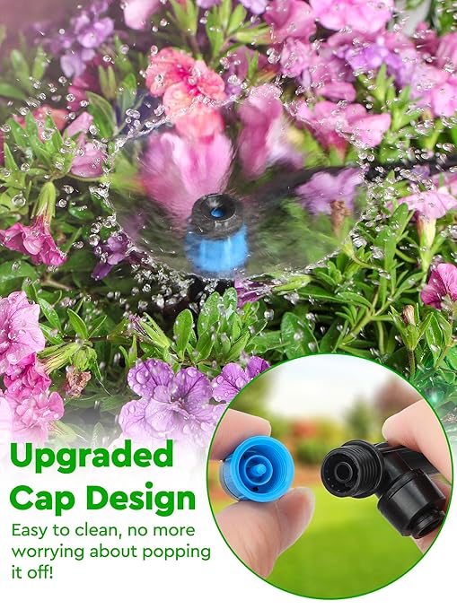 72Pack Drip Irrigation Parts, Quick Connect 1/4" Adjustable 360° Emitter Sprinklers with 6" Stake, Easy-Clean for Garden & Farm Irrigation Systems