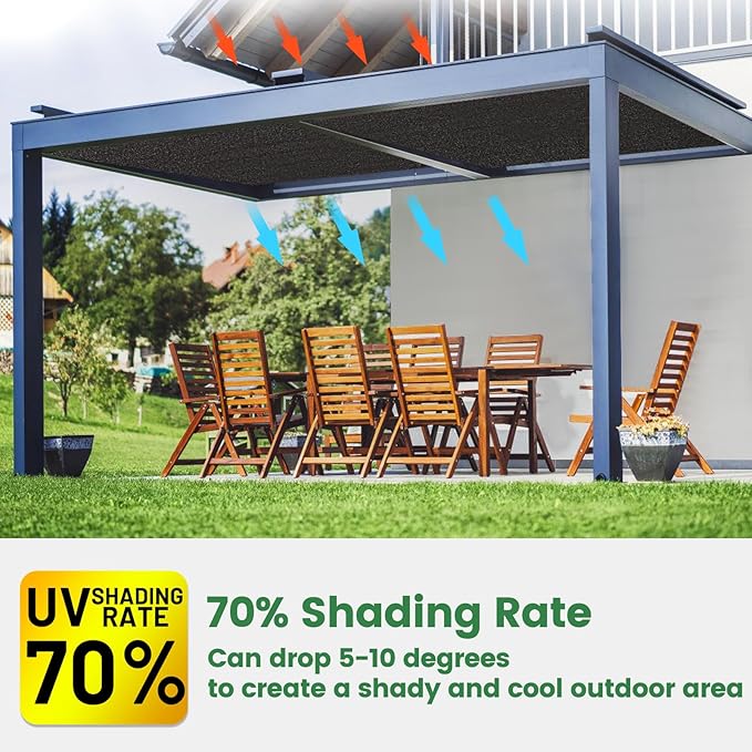 70% Shade Cloth, HDPE Mesh Tarp with Reinforced Grommets, Outdoor Sun Shade Net for Greenhouse, Plants, Garden, Pergola, Patio, Chicken Coop (10FT*10FT)