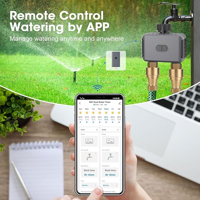 IPX5 Smart WiFi Sprinkler Timer with Smart Life App and Voice Control Rain Delay