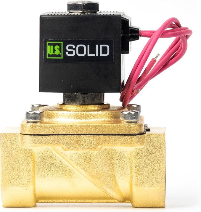 U.S. Solid 1" Brass Solenoid Valve - 110V AC Normally Closed Electric Solenoid Valve with Viton Seal, Lead Wire Type