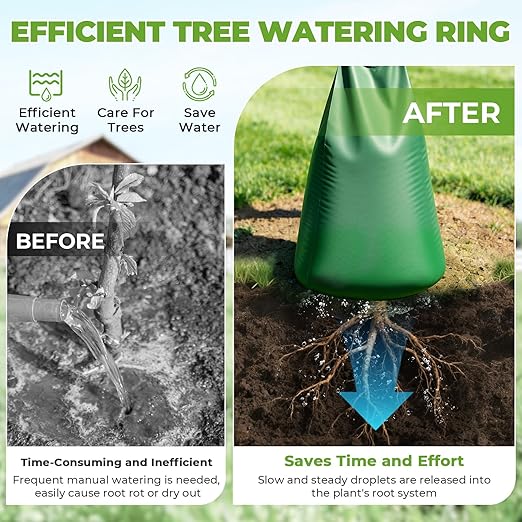HIRALIY 20 Gallon Tree Watering Bag, 2 Pack, Slow Release 1-5 Days, Deep Root & Automatic Drip Irrigation System, for Multi-Trunk Newly Planted Small Trees and Shrubs