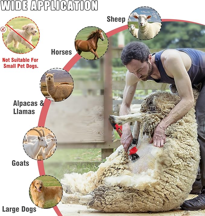 PAT JUUMG 1000W Sheep Shears Electric Farm Livestock Haircut with Blades Professional Animal Clippers 6 Speed Heavy Duty Electric for Thick Horses Sheep Alpacas Goats(Red)