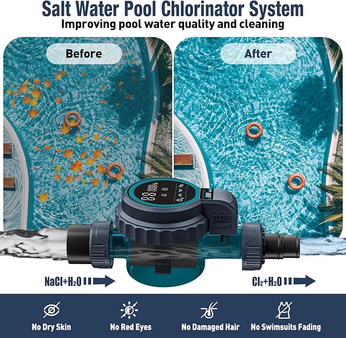 Smart Saltwater Pool Chlorinator System, Up to 12,000 Gallons Pool, Saltwater Chlorine Generator with Smart App, Salt Chlorine Generating System with Smart Digital Panel