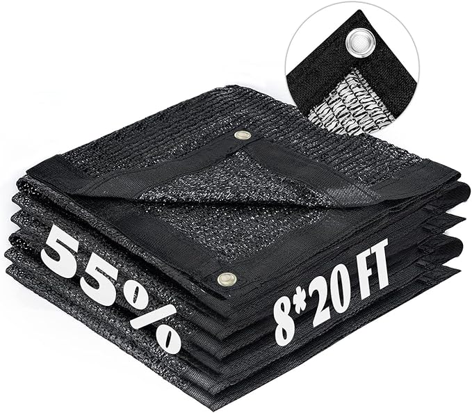 LOVE STORY 8x20FT 55% Black Shade Cloth Sun Shade Net with Grommets Sunblock Net Mesh Tarp for Garden,Plants Cover,Greenhouse and Patio