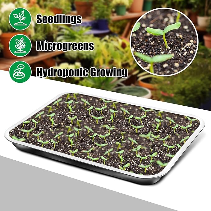 RooTrimmer Stainless Steel Plant Trays, 5 Pack Multi-Purpose Tray for Indoor Outdoor Plants, Seed Starting Tray for Potted Plants(11.6 inch×15.2 inch, 1.45" Height, 5-Pack)