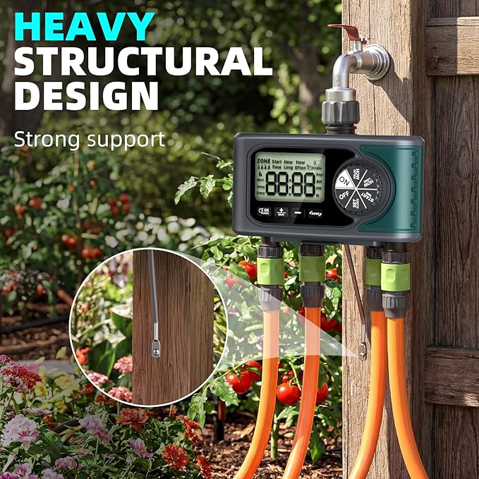 Sprinkler Timer for Outdoor Hose Faucet 4 Zone,Programmable Hose Timer with Rain Delay/Manual/Automatic Watering System,Water Timers for Garden Hose,Digital Drip Irrigation for Yard Lawn Outdoor