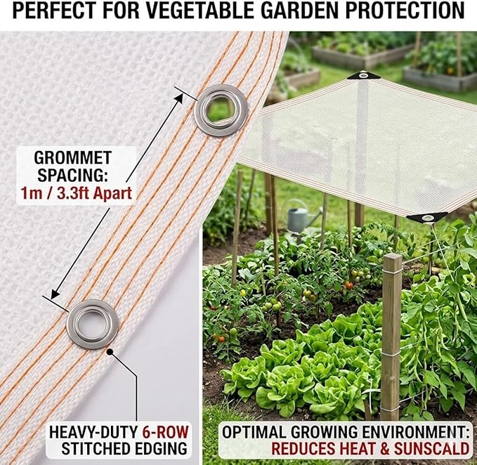 White Shade Cloth for Garden, 55% Percent Outdoor Shade Net HDPE Edge, Heavy Duty Fence Privacy Screen Cover with Grommets, Breathable Fabric Mesh Tarp, for Greenhouse Plants Patio(4x22ft)