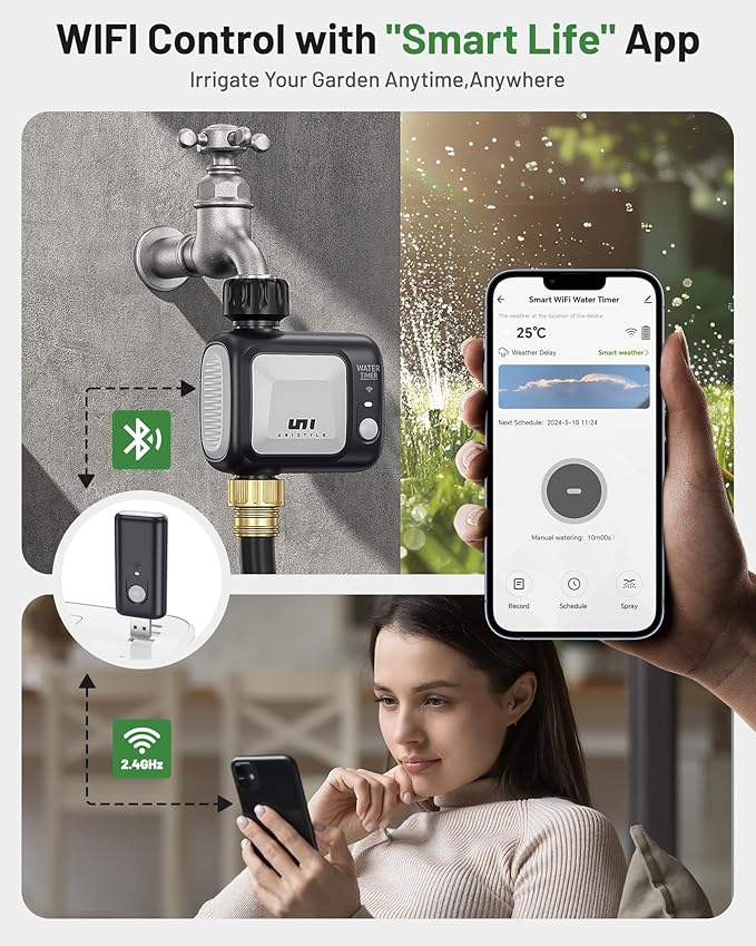 WiFi Sprinkler Timer, Unistyle Programmable Smart Water Timers, WiFi Irrigation Controller with Rain Delay, Auto Mode Manual Mode, Outdoor Hose Timer for Patio Lawns, Yards and Garden
