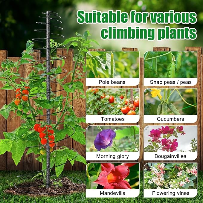 Spiral Metal Garden Trellis for Climbing Plants Outdoor - 12-58" Adjustable Heavy Duty Anti-Tip Support for Pole Beans,Sweet Pea,Clematis,Outdoor Garden Plant Tower for Raised Beds,Container Gardening