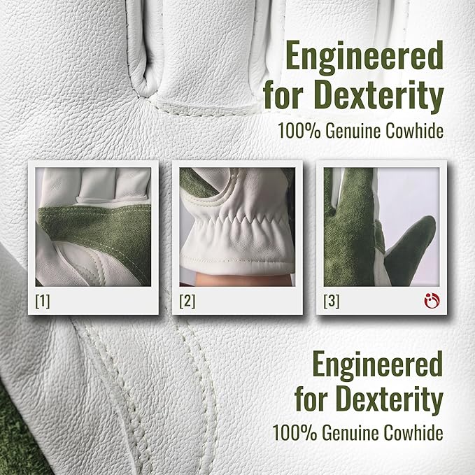 Leather Work Gloves for Men & Women, Cowhide Gardening Gloves, Reinforced Durable, Puncture Resistant & Cut Resistant Work Gloves