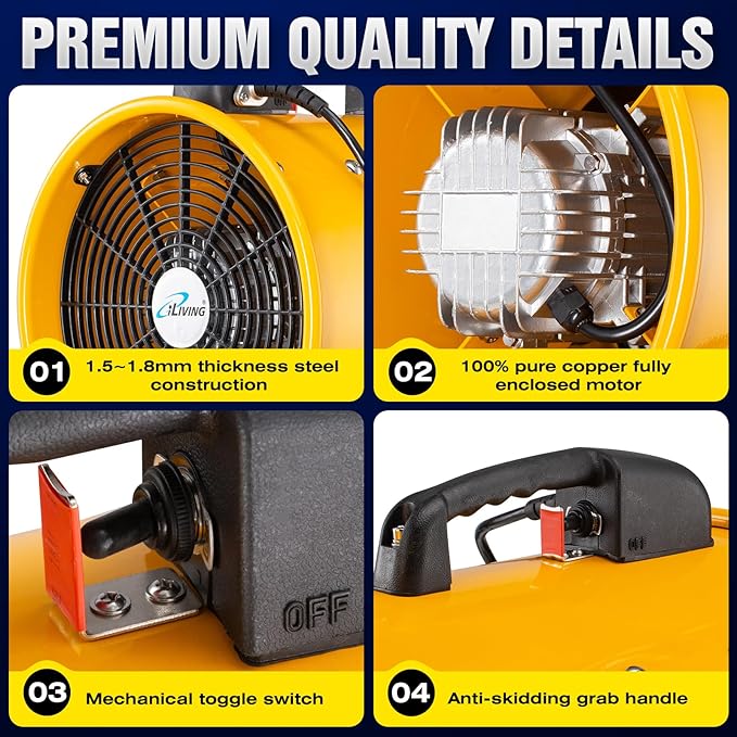 iLiving Utility High Velocity Blower, Fume Extractor, Portable Exhaust and Ventilator Fan (Utility 12")