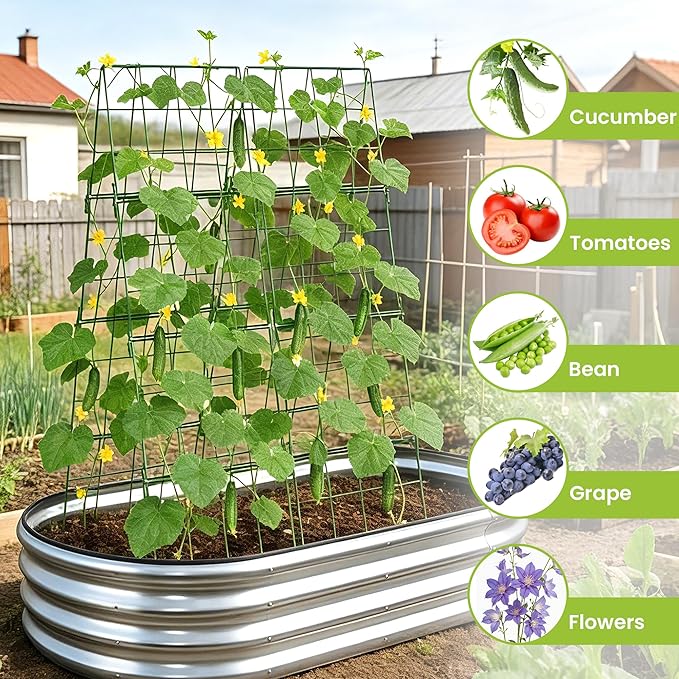 Heavy Duty Adjustable A-Frame Trellis for Climbing Plants,48"x16", Rust-Proof Metal Garden Trellis with Dense Grid, Ideal for Raised Beds, Cucumbers, Tomatoes, Beans, and Outdoor Vines (1 Pcs)