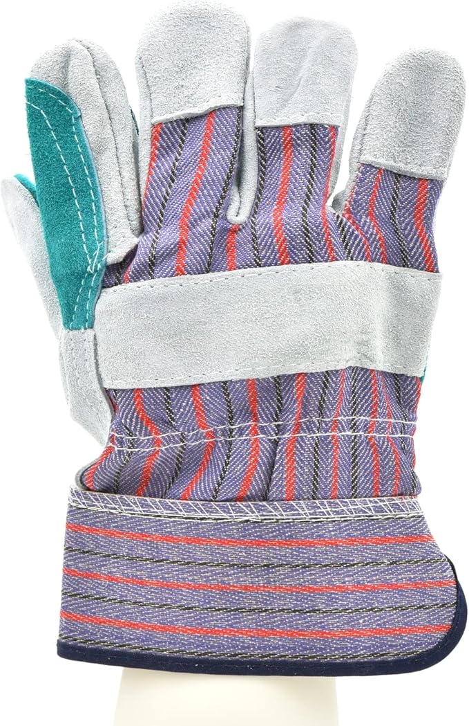 G & F Products G & F 5215L-5 Premium Suede Double Palm & Index Finger Work Gloves with 2 & 1/2 Rubberized Safety Cuff, 5 Pair Pack, Large, Grey