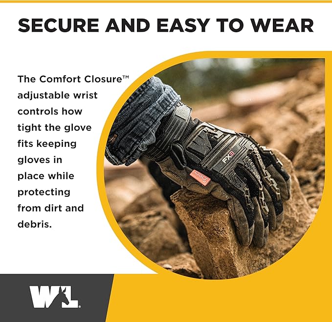 Wells Lamont FX3 Extreme Dexterity Impact Protection Work Gloves – Heavy Duty Construction Gloves for Men – Synthetic Leather, D3O Technology, TPR Knuckle Padding, Adjustable Fit – Black - L
