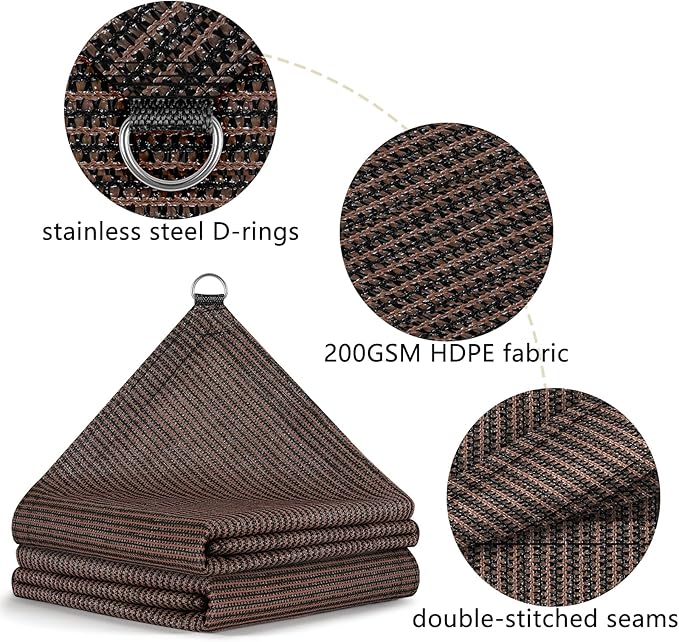 POYEE 90% 10x30ft Sun Shade Cloth with Reinforced Corner Webbing & D-Rings, Pergola Shade Cover – Breathable 200GSM HDPE Fabric for Patio, Garden, Deck & Backyard (Mocha)