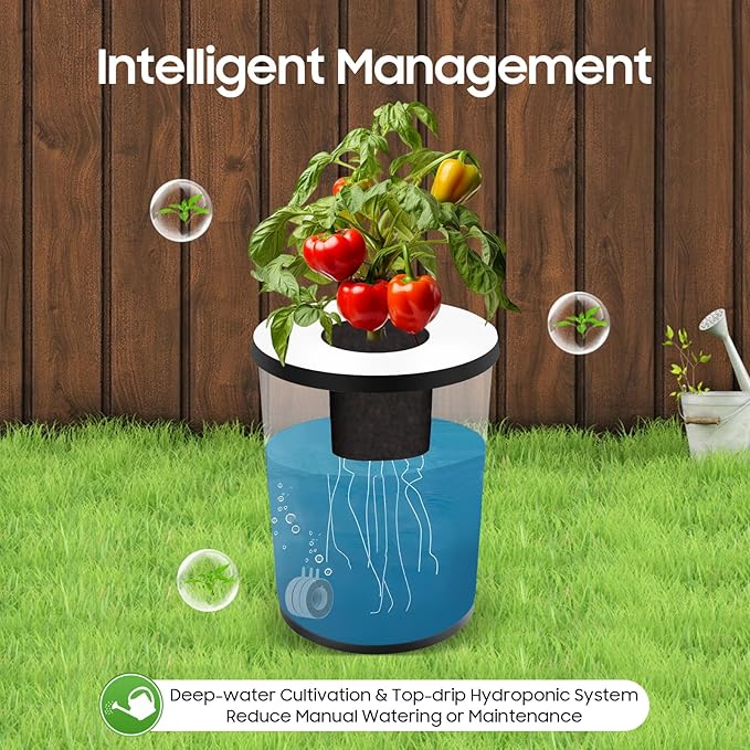 6 Bucket Hydroponic System Kit, Dwc Hydroponic System Kit with Drip Irrigation, 5.28Gal Capacity, 6.6Gal/Min Air Pump, Includes Air Pump Ideal for Vegetables and Indoor Growing