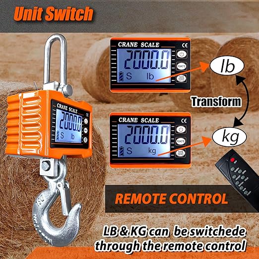 Hanging Scales Digital Weight, 2000LBS Crane Scale with Remote Control, High Precision Heavy Duty Industrial Scale with CE Certified for Farm, Deer, Hunting, Construction