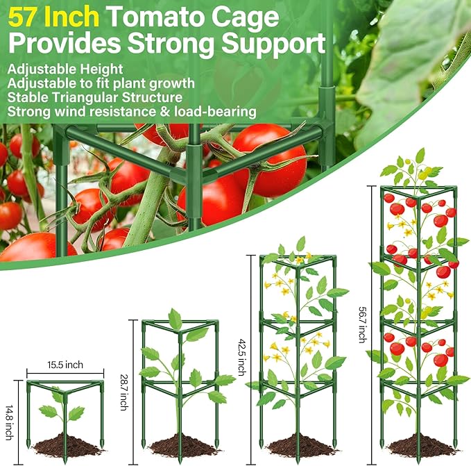 Legigo 6 Pack 57 Inch Tomato Cage for Garden, Heavy-Duty Tomato Trellis Plant Support Stakes, Adjustable Garden Trellis Plant Cage for Climbing Plants Peppers Outdoor Raised Garden Bed and Vegetables