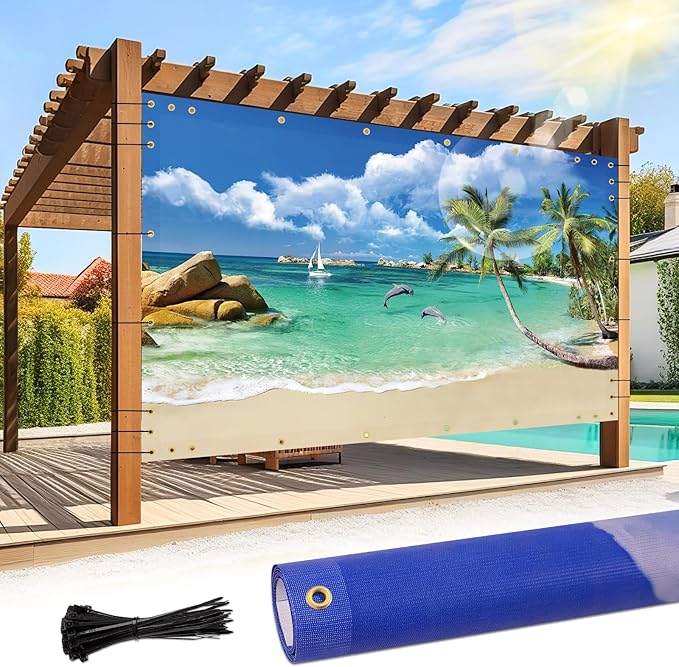 Shade&Beyond Custom Design Patio & Gazebo Backdrop Screen, Full-Color Printed PVC Shade Cloth with UV Resistant, Sun Shade Cover for Outdoor, Garden, Backyard, Balcony