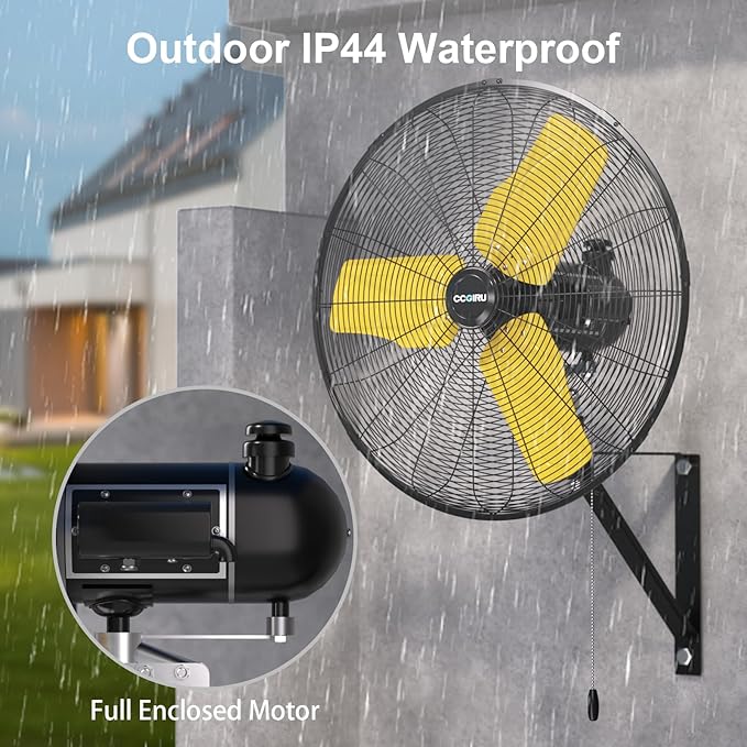 CCGIRU 9000 CFM 24" Outdoor Oscillating Wall Fan, High Velocity 3-Speed Waterproof Professional Outdoor Fan, Heavy Duty Industrial Wall Mount Fans for Patio, Commercial, Garage, Warehouse, UL Listed