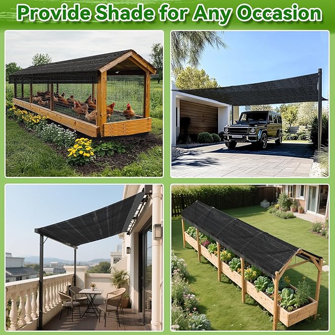 Bigmeta Cuttable Shade Cloth for Garden - 10x20FT 50% UV-Resistant Mesh Tarp with Rope, Black Sun Cover Net for Patio Greenhouse Raised Beds Plants