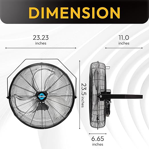 Tornado 20 Inch High Velocity Industrial Wall Fan, 4750 CFM, 3-Speed, 6-FT Power Cord, UL Safety Listed for Industrial, Commercial, and Residential Use, Black