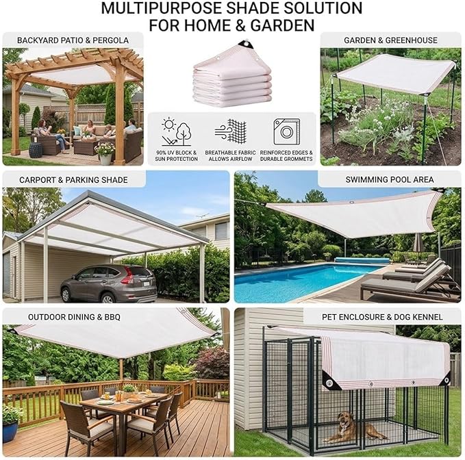 White Shade Cloth for Garden, 50% Mesh Tarp with Grommets, Breathable Sun Shade Cloth for Greenhouse, Plants Cover, Patio, Chicken Coops, HDPE Shade Net for Outdoor UV Resistant(26x64ft)