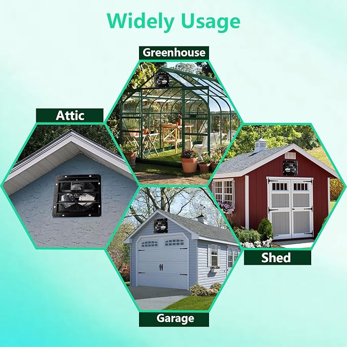 12 Inch Shutter Exhaust Fan,Wall Mount Ventilator Fan with ON/OFF Switch,Attic Vent Fan for Greenhouse, Gable, Barn, Garage, Shed,Chicken Coops Ventilation Fans 970 CFM 1680RPM