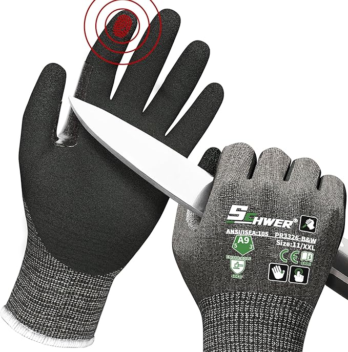 Schwer ProGuard High Level Cut Resistant Work Gloves PR3326 for Extreme Protection，ANSI A9 Cut Gloves with Reinforced Thumb, Non Slip, Durable, Touch-screen, Black 1 Pair（XXL）