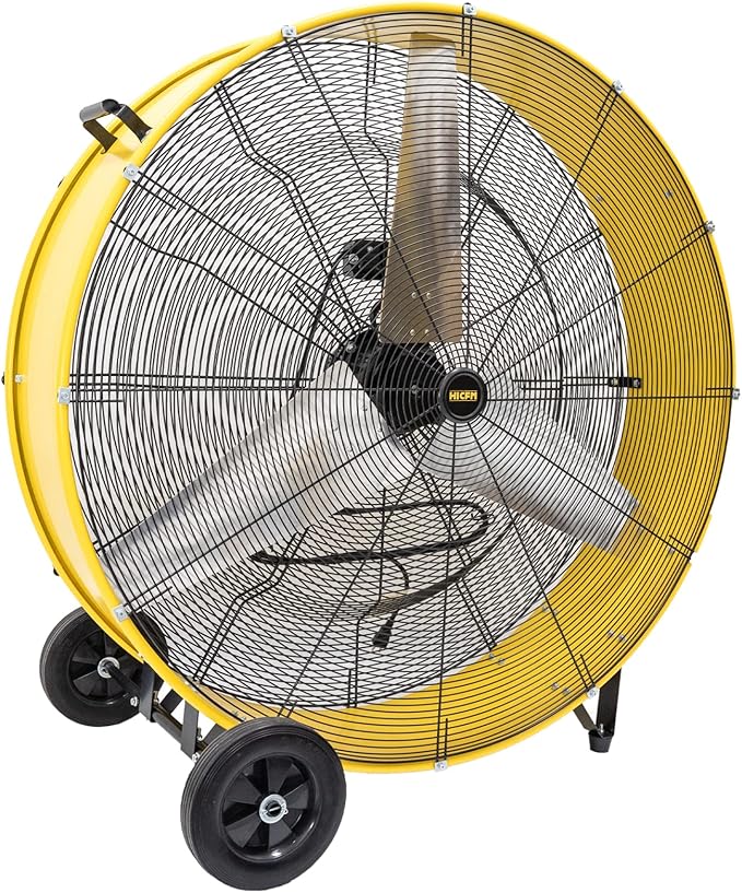 HiCFM 26800 CFM 42 inch Industrial Drum Fan, 4/5HP Powerful Motor, Heavy Duty Barrel Structure, 8 inch Wheels, Move Much Air for Warehouse, Garage or Industrial Commercial Use - CUL Listed