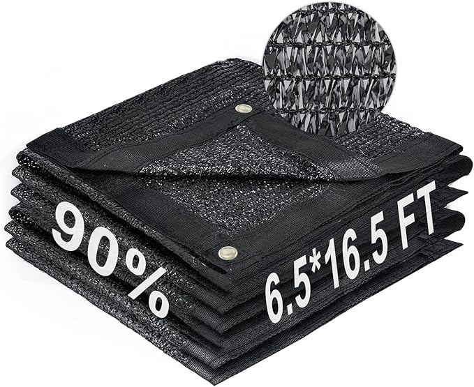 LOVE STORY 6.5x16.5FT 90% Black Garden Shade Cloth, Sun Shade Cover Net Mesh Tarp with Grommets, Sunblock Net for Garden,Greenhouse,Plants and Patio