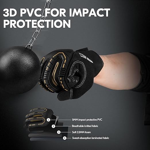Vgo... 1-Pair 32°FWaterproof Heavy Duty Winter Work Gloves Men,Mechanic Gloves, Impact Protection& Vibration Reduction(Size XXL, Black&Gold, SL8849FW)