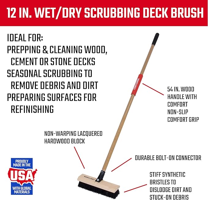 CRAFTSMAN CMXMKIT0080 3-Piece Heavy Duty Cleaning Tool Set with 10 in.All-Surface Wash,12 in. Scrubbing Deck Brush & 18 in. Push Broom, Brown