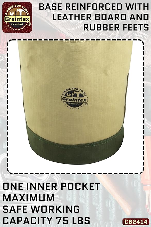 Graintex CB2414 Utility Tapered Canvas Bucket 12"X10"X15", Khaki