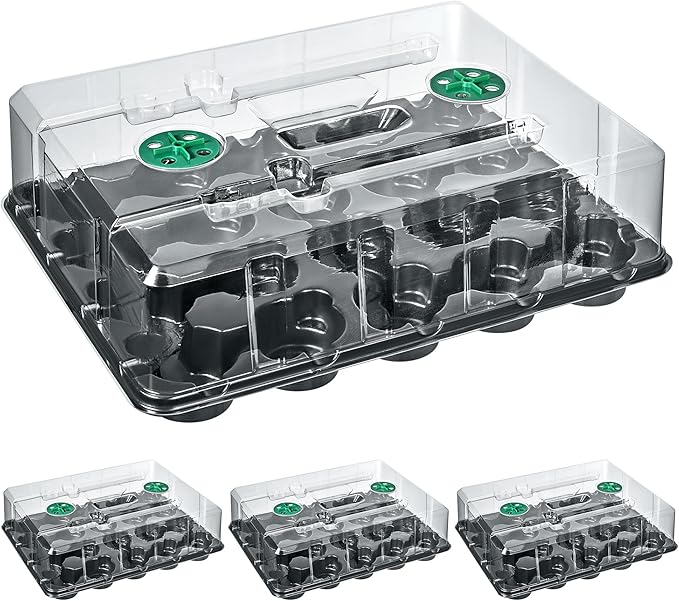 homenote 3 Inch Seed Starting Trays with Humidity Domes for Plants, 4 Pack 20-Cell Seedling Starter Trays, Plant Starter Germination Trays for Pots Seedlings for Indoor,3" Opening Compatible Pots