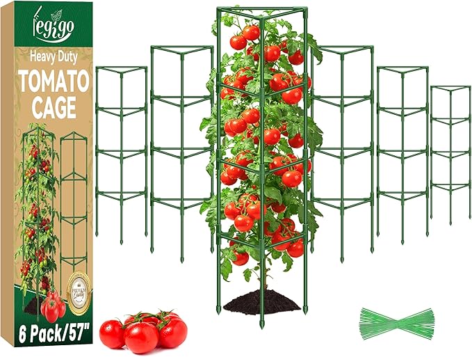 Legigo 6 Pack 57 Inch Tomato Cage for Garden, Heavy-Duty Tomato Trellis Plant Support Stakes, Adjustable Garden Trellis Plant Cage for Climbing Plants Peppers Outdoor Raised Garden Bed and Vegetables