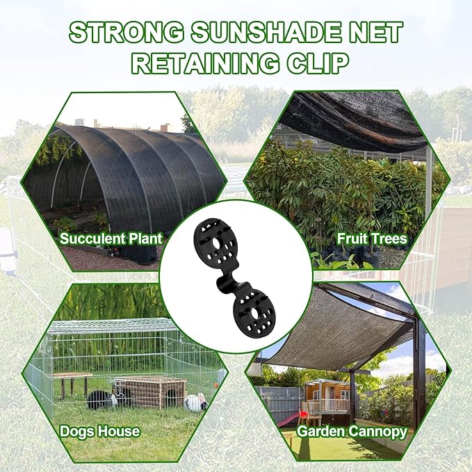 50 Pcs Shade Cloth Clips, Shade Cloth Plastic Clips Greenhouse Shade Cloth Fix Clamp, Windproof Awning Clamp Grip Tarp Clips for Sunshade Net, Anti Bird Netting, Garden Netting, Patio Accessories
