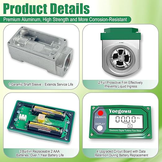 2" Digital Turbine Fuel Flow Meter, 15.8–132 GPM Inline NPT Flowmeter with LCD Display,for Diesel,Gasoline,Kerosene, Water and Other Liquids –Supports Gallon, L, QTS, PTS, m³ (2")