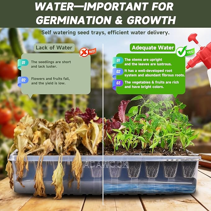 Adawook Self-Watering Seed Starter Tray, Seed Starter Kit Self Water, Germination Trays for Seed Starting with High Humidity Domes (Tray, 120 Cells)