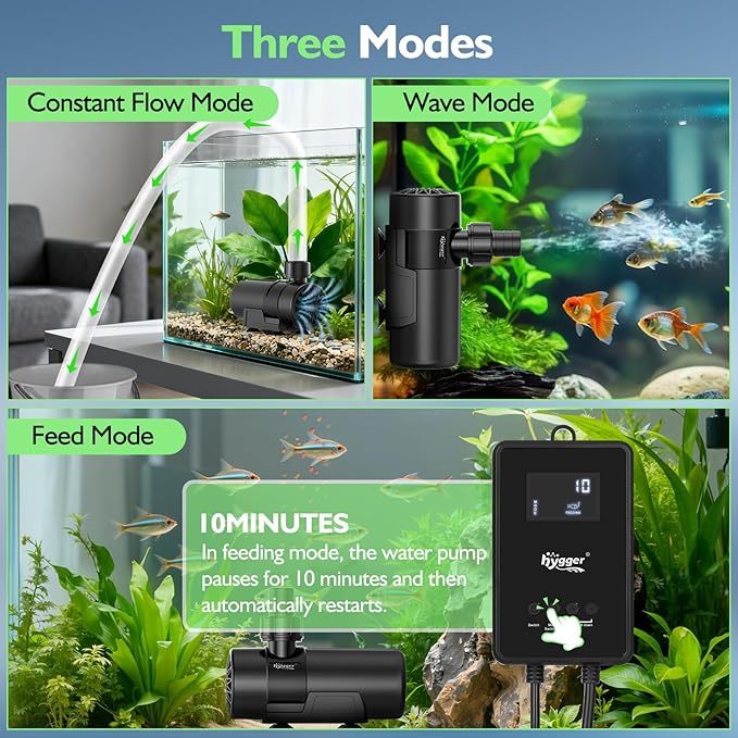 hygger 15W-100W Water Pump with Controller (Up to 3430GPH), Submersible/Inline Return Pump with Adjustable Mode/Flow, 2 Fountain Pump with 2 Inlet Cover and 3 Nozzles, for Fish Tank, Pond, Aquarium